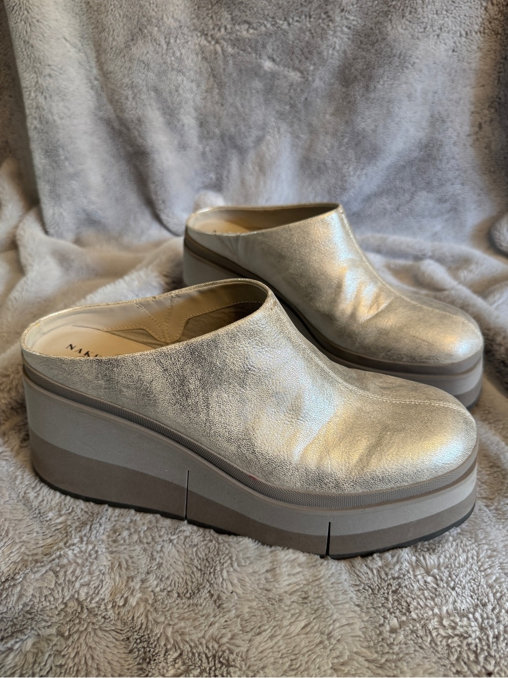 Naked Feet Metallic Silver Platform Mule - Women